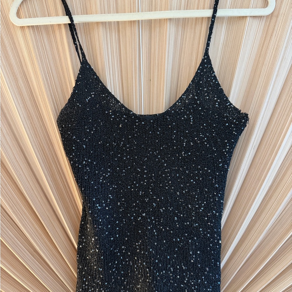 Black Sequin Knit Spaghetti Strap tank top